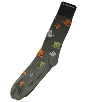 Dolce &amp; Gabbana Green Nylon DG Bear Printed Mid Calf Socks