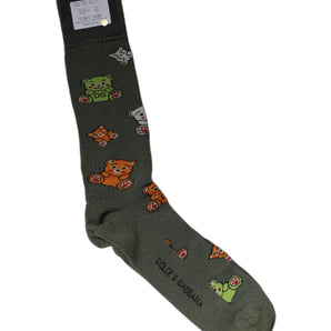 Dolce & Gabbana Green Nylon DG Bear Printed Mid Calf Socks