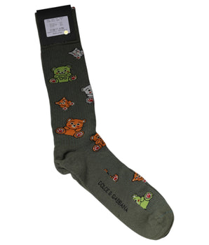 Dolce &amp; Gabbana Green Nylon DG Bear Printed Mid Calf Socks