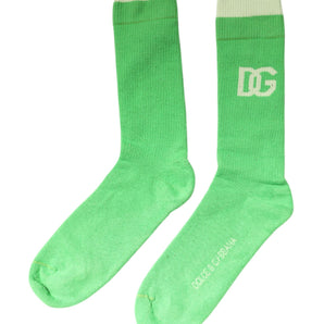 Dolce & Gabbana Green DG Logo Mid Calf Men Nylon Socks