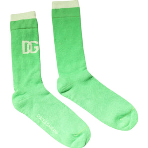 Dolce & Gabbana Green DG Logo Mid Calf Men Nylon Socks
