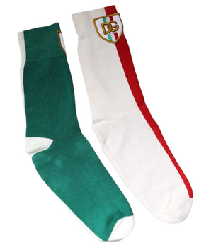 Dolce &amp; Gabbana Multicolor Cotton DG Logo Patch Mid Calf Socks