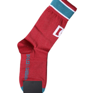 Dolce & Gabbana Red Cotton DG Logo Print Mid Calf Socks