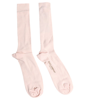 Calcetines por encima de la pantorrilla con logotipo elástico de algodón color marfil de Dolce &amp; Gabbana