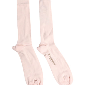 Dolce &amp; Gabbana Ivory Cotton Stretch Logo Over Calf Socks