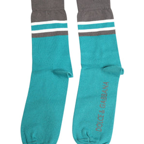 Dolce &amp; Gabbana Green Gray Stretch DG Logo Mid Calf Socks