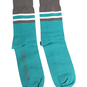 Dolce &amp; Gabbana Green Gray Stretch DG Logo Mid Calf Socks