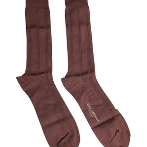 Dolce &amp; Gabbana Brown Stretch Logo Print Mid Calf Socks
