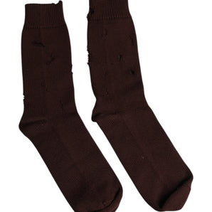 Dolce &amp; Gabbana Brown Solid Cotton Stretch Mid Calf Socks