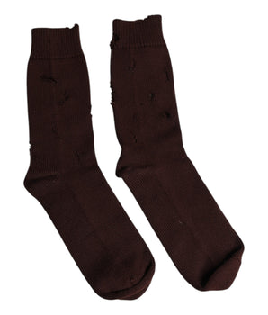 Calcetines de media pantorrilla elásticos de algodón liso marrón de Dolce &amp; Gabbana