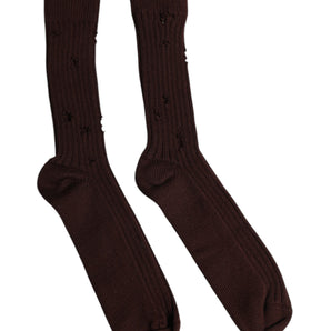 Dolce &amp; Gabbana Brown Cotton Stretch Over The Calf Socks
