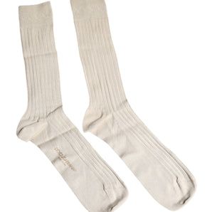 Dolce &amp; Gabbana Beige Cotton Stretch Logo Mid Calf Socks