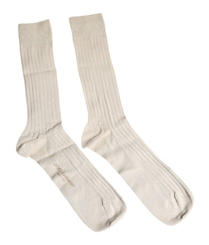 Dolce & Gabbana Beige Cotton Stretch Logo Mid Calf Socks