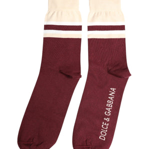Dolce &amp; Gabbana Burgundy Stretch Logo Print Mid Calf Socks