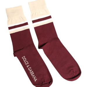 Dolce &amp; Gabbana Burgundy Stretch Logo Print Mid Calf Socks