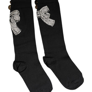 Calcetines negros de punto con adornos florales de cristal de Dolce &amp; Gabbana