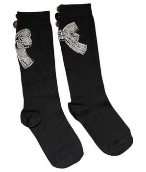 Calcetines negros de punto con adornos florales de cristal de Dolce &amp; Gabbana