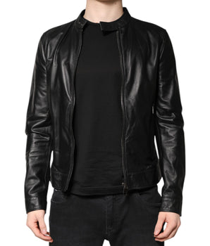 Dolce &amp; Gabbana Black Sheep Leather Biker Full Zip Jacket