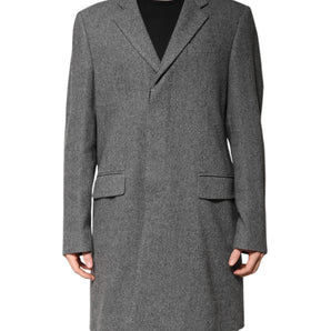 Dolce & Gabbana Gray Wool Single Breasted Trench Coat Jacket
