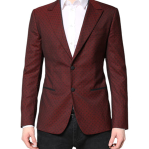 Dolce &amp; Gabbana Maroon Wool Slim Fit Men Coat Jacket Blazer