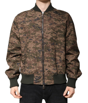 Dolce &amp; Gabbana Brown Camouflage Bomber Full Zip Jacket