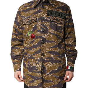 Dolce &amp; Gabbana Brown Leopard Cotton Collared Coat Jacket
