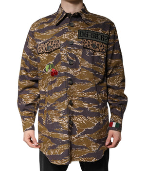 Dolce &amp; Gabbana Brown Leopard Cotton Collared Coat Jacket
