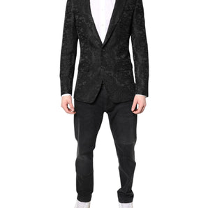 Dolce &amp; Gabbana Black Floral Jacquard Coat Jacket Blazer