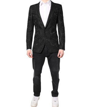 Dolce &amp; Gabbana Black Floral Jacquard Coat Jacket Blazer