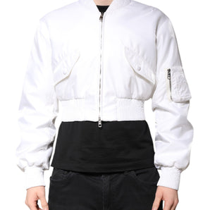Chaqueta bomber corta con cremallera completa de nailon blanco de Dolce &amp; Gabbana