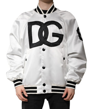Dolce &amp; Gabbana White DG Logo Polyester Jersey Bomber Jacket