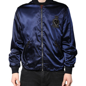 Chaqueta bomber con cremallera completa y corona DG de nailon azul de Dolce &amp; Gabbana