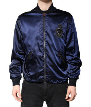 Dolce &amp; Gabbana Blue Nylon DG Crown Full Zip Bomber Jacket