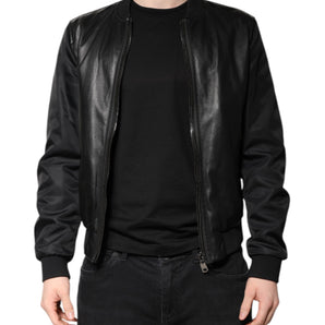 Chaqueta biker con cremallera completa de piel de cordero negra de Dolce &amp; Gabbana