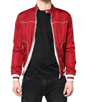 Dolce &amp; Gabbana Red White Nylon Full Zip Men Bomber Jacket