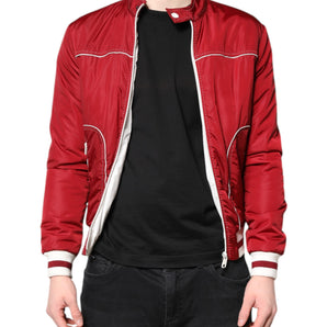 Chaqueta bomber Dolce &amp; Gabbana de nailon rojo y blanco con cremallera completa para hombre
