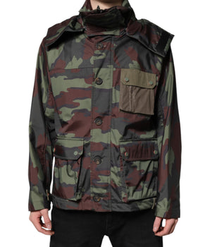 Dolce &amp; Gabbana Multicolor Camouflage Button Hooded Jacket