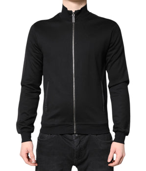 Dolce &amp; Gabbana Black Cotton Logo Full Zip Men Bomber Jacket