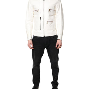 Chaqueta biker con cuello y cremallera completa de Dolce &amp; Gabbana en color blanco