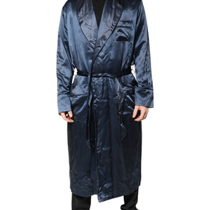 Chaqueta tipo bata cruzada de seda lisa azul Dolce &amp; Gabbana para hombre