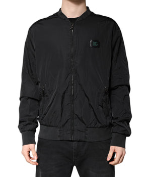 Dolce &amp; Gabbana Black Nylon Logo Full Zip Bomber Jacket