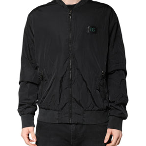 Chaqueta bomber con cremallera completa y logotipo de nailon negro de Dolce &amp; Gabbana