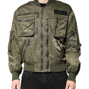 Chaqueta bomber de nailon verde con cremallera completa para hombre de Dolce &amp; Gabbana