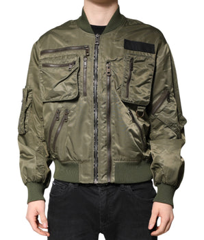 Dolce &amp; Gabbana Green Nylon Full Zip Men Bomber Jacket