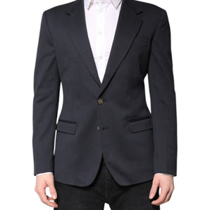 Dolce & Gabbana Dark Blue Cotton Men Jacket Coat Suit Blazer