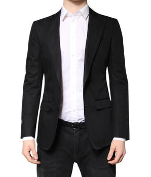 Dolce &amp; Gabbana Black Cotton Single Breasted Men Coat Blazer
