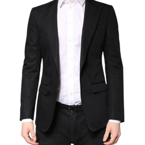Dolce &amp; Gabbana Black Cotton Single Breasted Men Coat Blazer