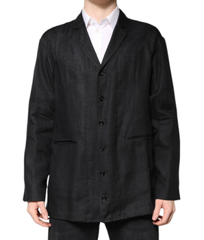 Dolce &amp; Gabbana Black Linen Single Breasted Men Coat Blazer