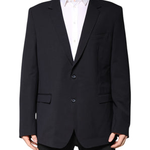 Dolce &amp; Gabbana Blazer tipo abrigo de lana azul oscuro con botonadura sencilla