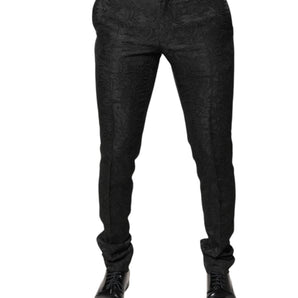Pantalones de vestir de cintura media con estampado floral en jacquard negro de Dolce &amp; Gabbana